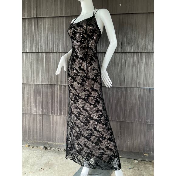 🔥VTG Y2K Fanny USA Whimsy Flocked Burnout Sequins Prom Evening Party Dress XS/S - Picture 5 of 16
